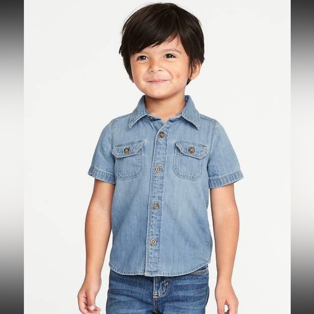 Gap kids denim short sleeve button down